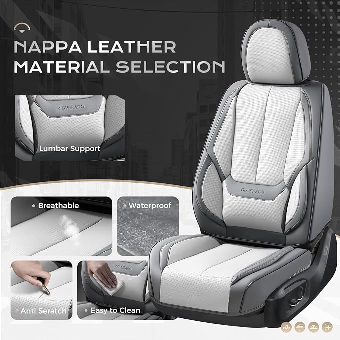 Coverado Car Seat Covers, Seat Covers for Cars, Waterproof Leather Auto Seat Protectors, Leather Car Seat Cushion, Car Interiors Accessories Universal Fit for Most Cars - Image 3