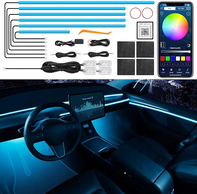 Acrylic Interior Car LED Strip Light with Wireless APP, RGB 10 in 1 with 175 inches 612 LEDs Fiber Optic Car Ambient Lighting Kits, Dynamic Music Sync Neon LED Strip Lights for Car - Image 2