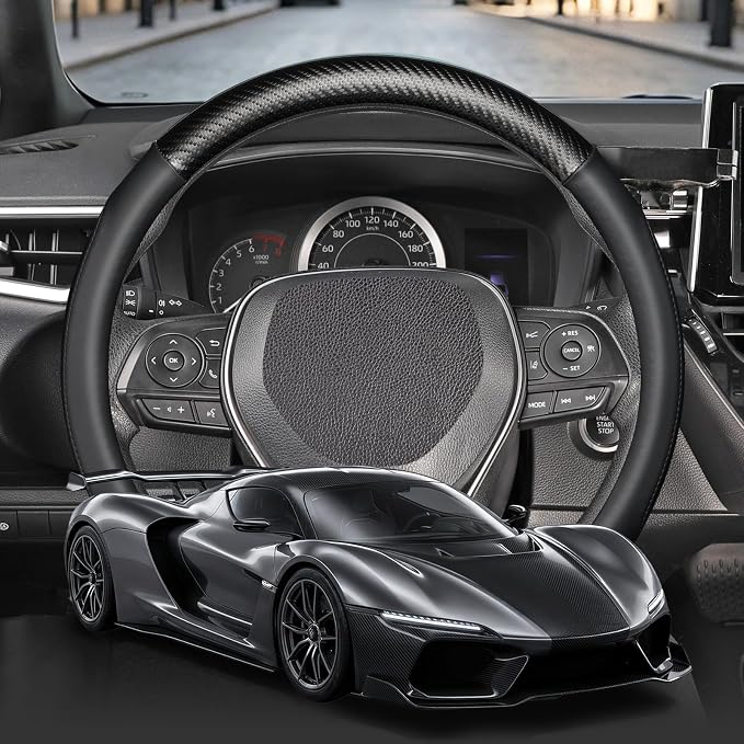 SEG Direct Steering Wheel Cover 14"-14.25" Heavy-Duty Black Carbon Pattern | For Model 3 / Y Prius Civic Camaro Rogue, Non-Folding Packaging, Heavy Duty, Microfiber Leather, Auto Interior Accessories - Image 2