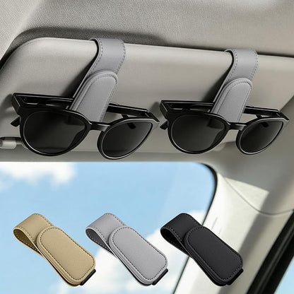Sunglass Holder for Car Visor Magnetic Leather Visor Sunglasses Clip Eyeglass Hanger Clip for Car Sun Visor Grey 1 Pack by Zecirl