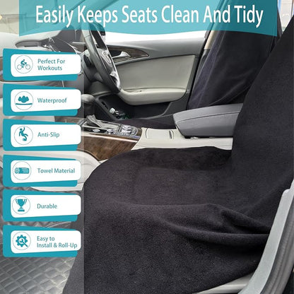 Car Seat Covers Universal Car Protective Front Seat Covers Washable Non-Slip Seat Protectors for Gym Workouts,Waterproof and Sweatproof Towel Seat Covers for Cars,Trucks, Jeeps (Black) - Image 7