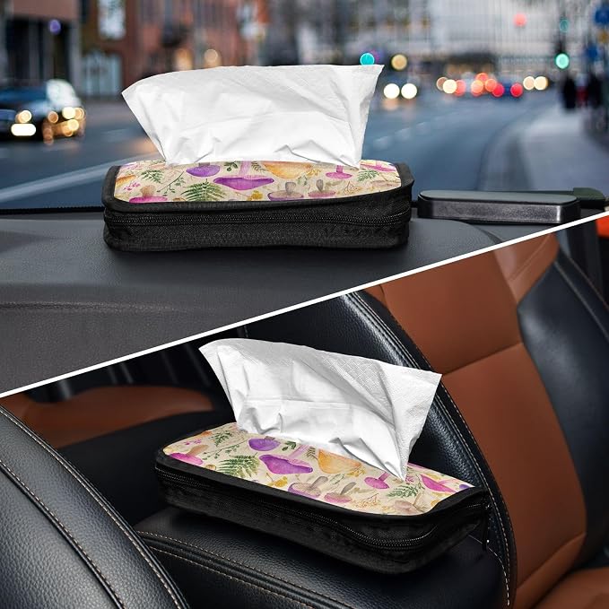 Car Tissue Holder Car Napkin Holder Car Tissue Box Dispenser Storage Case Sun Visor Mask Holder with Adjustable Straps Reusable Refillable Mushroom Colorful Pattern - Image 8