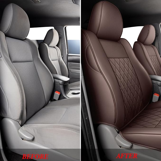 Coverado Tacoma Seat Covers, Leather Front Car Seat Covers for Toyota Tacoma, Car Seat Protector Compatible with 2005-2023 Toyota Tacoma Double/Crew Cab(Brown) - Image 5