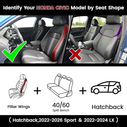 HKZ Custom Fit Civic Seat Cover Full Set for Honda Civic 4 Door (Hatchback Sport 2022-2026)&(Hatchback LX 2022-2024) 5-Seats Full Set,Leather Seat Protector(Black) - Image 2