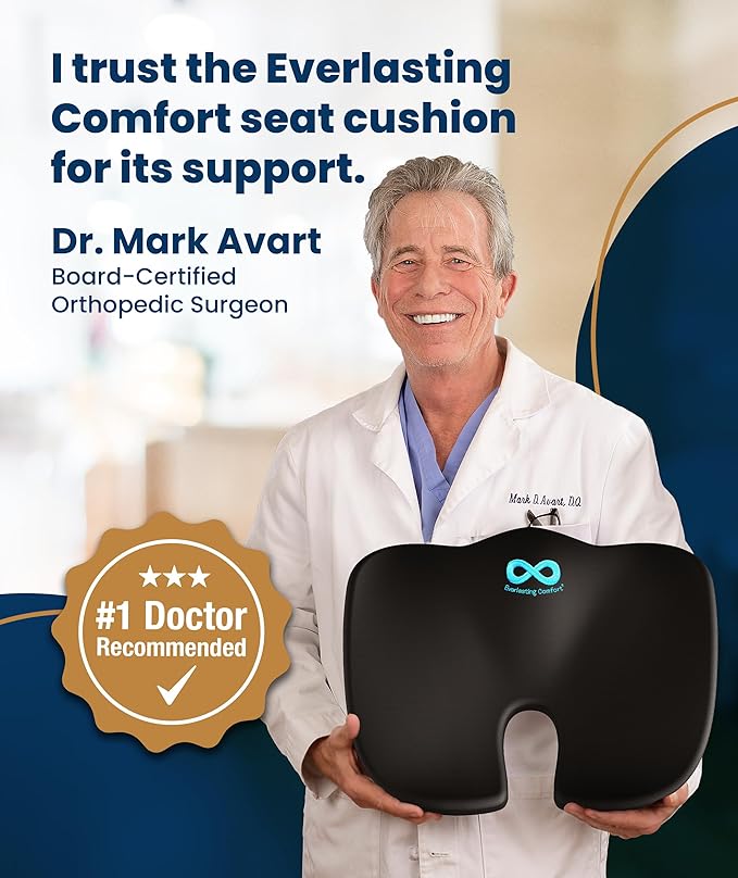 Everlasting Comfort Doctor Recommended Memory Foam Seat Cushion for Office Chairs & Car - Ergonomic Office Desk Accessories - Cushions for Tailbone Pain Relief, Sciatica (Black, Large) - Image 7