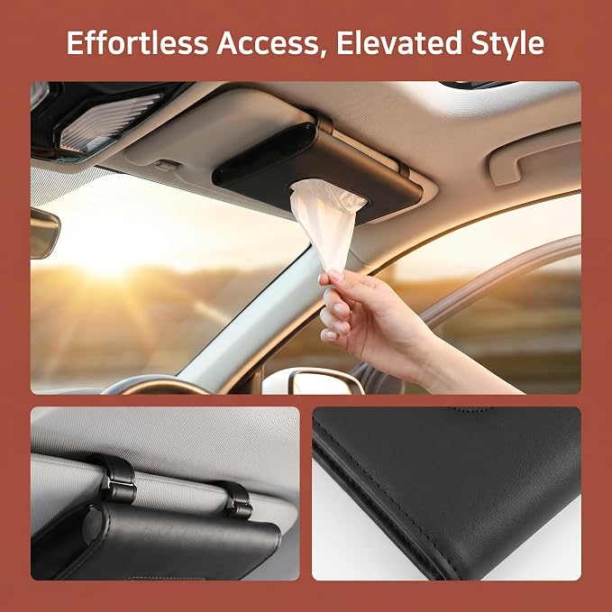 Car Tissue Holder, Visor Tissue Box for Car SUV Truck, Sun Visor Napkin Holder with Metal Clip, PU Leather Auto Interior Accessories (Black) - Image 5