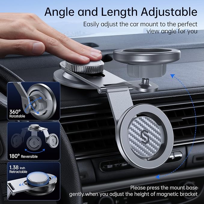 SYNCWIRE MagSafe Car Mount for Dashboard,Foldable Aluminum Arm,Silver | Premium Magnetic Phone Holder for Tesla&Cars,Strong Magnet,Aluminum Alloy,Ultra Stable for iPhone 17 16 15-12 Pro Max&More - Image 8