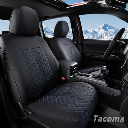 Truckiipa Full Set Leather Seat Covers Fit for Toyota Tacoma Full Coverage Waterproof Seat Covers Cushion Protector Fit for 2016-2023 Toyota Tacoma Double Crew Cab, Full Set, Black&Blue - Image 2
