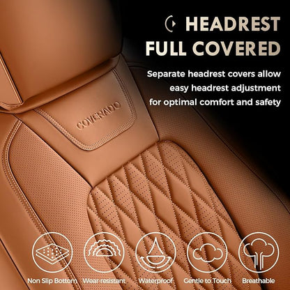 Coverado Premium Leather Front Seat Covers Waterproof Heavy-Duty Protectors Custom Fit for Ford F150 (2015-2026) F250/F350/F450 (2017-2026)-Orange, Stain-Resistant - Image 5