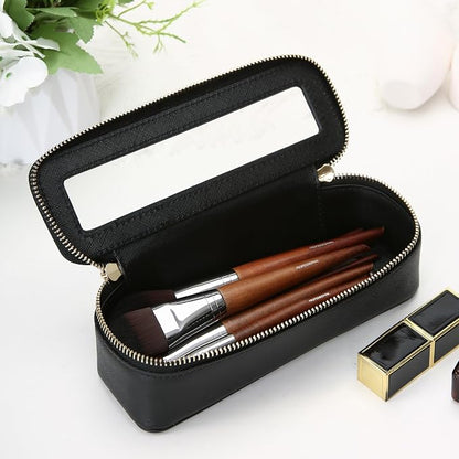 Aveniee Clear Makeup Brush Bag,Slim Cosmetic Brush Holder,Small Toiletry Bag Mini Travel Case for Women,Thin Make up Bags with Dual Zipper,Cute Travel Essentials Organizer,Black - Image 2