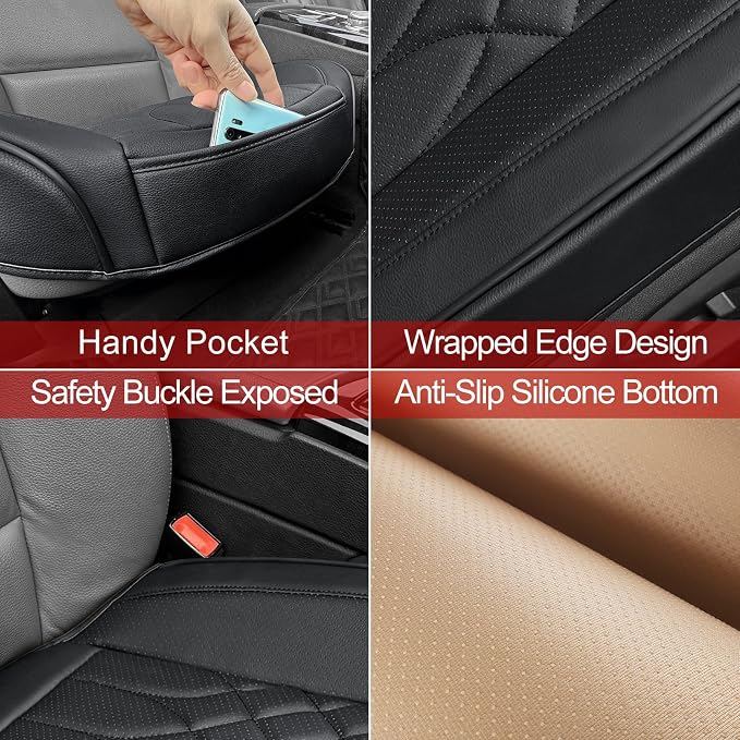 BOPUOVRE 2-Pack Leather Front Car Seat Covers | Bottom Car Seat Covers Fully Wrapped, Non-Slip and Waterproof, Fits Most Vehicles Black - Image 5