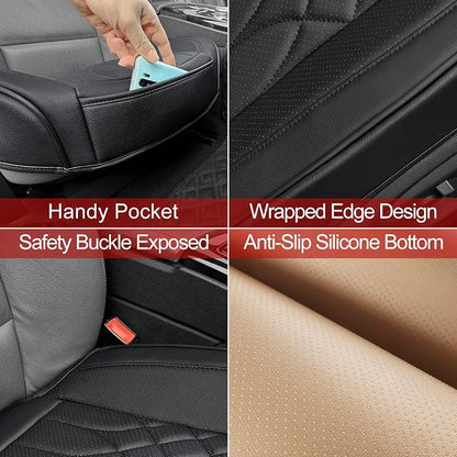 BOPUOVRE 2-Pack Leather Front Car Seat Covers | Bottom Car Seat Covers Fully Wrapped, Non-Slip and Waterproof, Fits Most Vehicles Black - Image 5