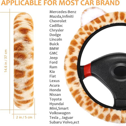 Accmor Fuzzy Leopard Print Car Steering Wheel Cover Women Car Accessories | Soft Furry, Non-Slip, Elastic Steering Wheel Covers, Universal 15 Inch Fit Auto, Suvs, Truck - Image 2