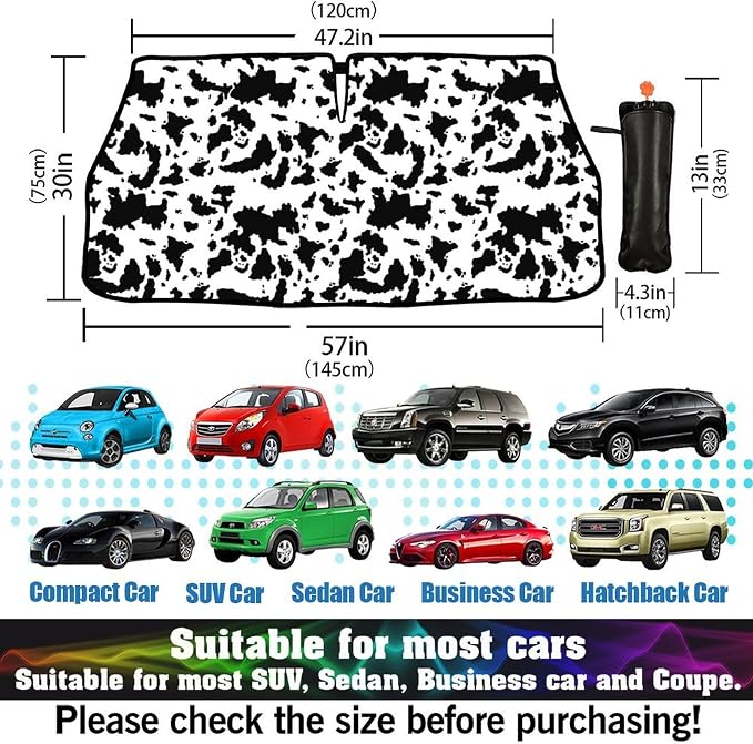 CHILL·TEK Funny Car Windshield Sun Shade Umbrella, Cows Print Car Sun Shade Umbrella, Block UV Rays Heat Foldable Windshield Umbrella Sun Visor Protector - Keep Vehicle Cool for Cars SUV - Image 6