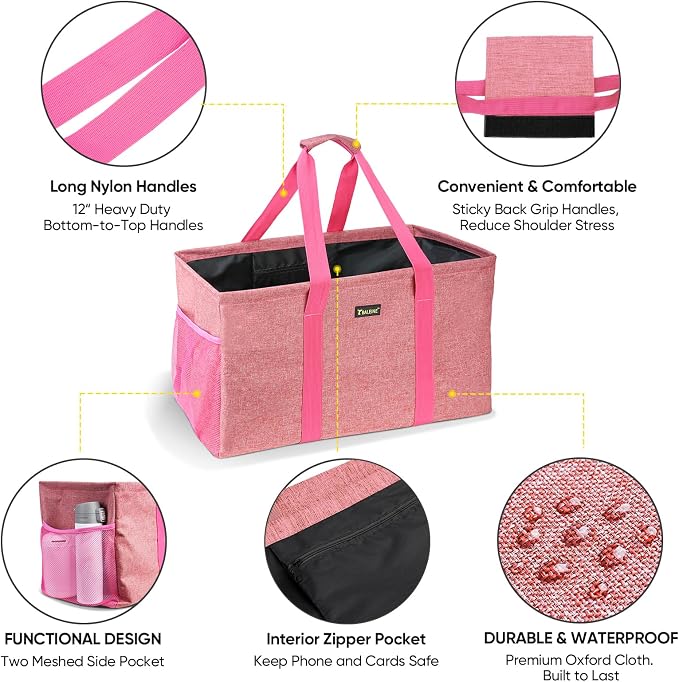 BALEINE Extra Large Utility Tote Bag with Wire Frame for Storage (Pink, 22''x12''x10'') - Image 5