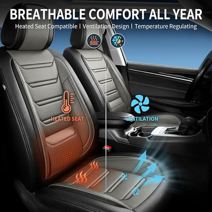 Fit Cherokee Seat Covers Custom Fit for Jeep Cherokee 2014-2026, Full Set | Premium Leather Full Coverage Protectors, Waterproof, Breathable, Scratch Resistant, Easy Wipe, Airbag Compatible, Black+Gray - Image 5