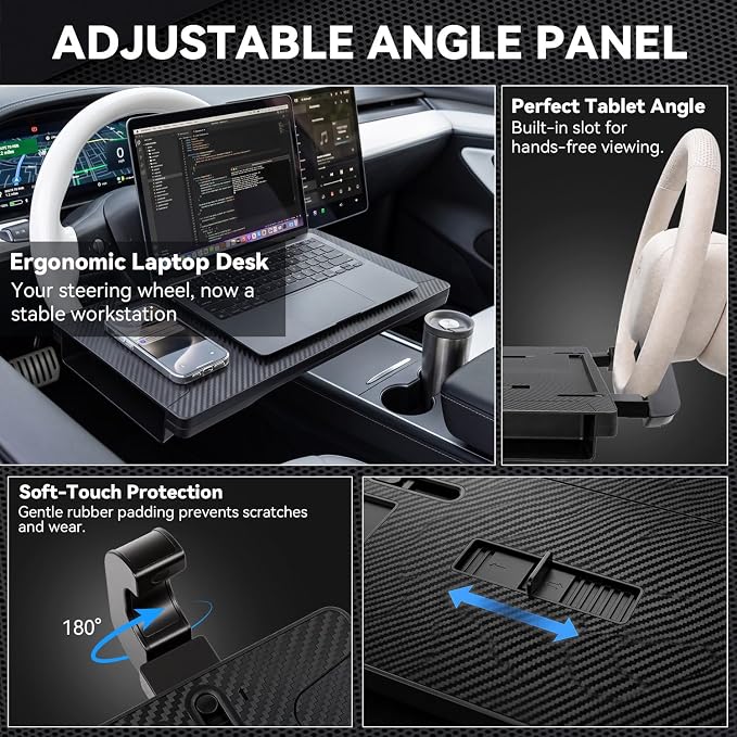 XOOL 2-in-1 Car Steering Wheel Tray & Car Seat Gap Filler Organizer, Foldable Adjustable Car Desk for Laptop, Eating Food, Writing, Steering Wheel Desk Tray for Cars, SUVs & Trucks - Image 3