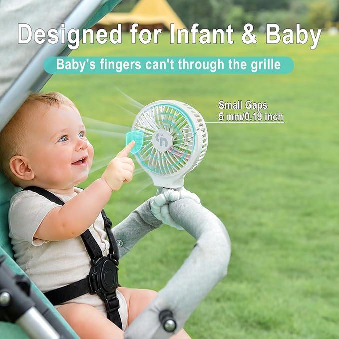 Portable Stroller Fan, USB or Rechargeable Battery Operated with 3 Speeds and 360°Rotate, Cooling Clip On for Baby Crib Travel Car Seat White - Image 3