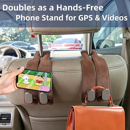 GoldenLife Headrest Hooks for Car, 2 Pack Premium Car Bag Hooks | Secure Heavy-Duty, Elegant & Universal Fit Car Hooks for Purses Handbags Grocery & Backpacks (Brown) - Image 5