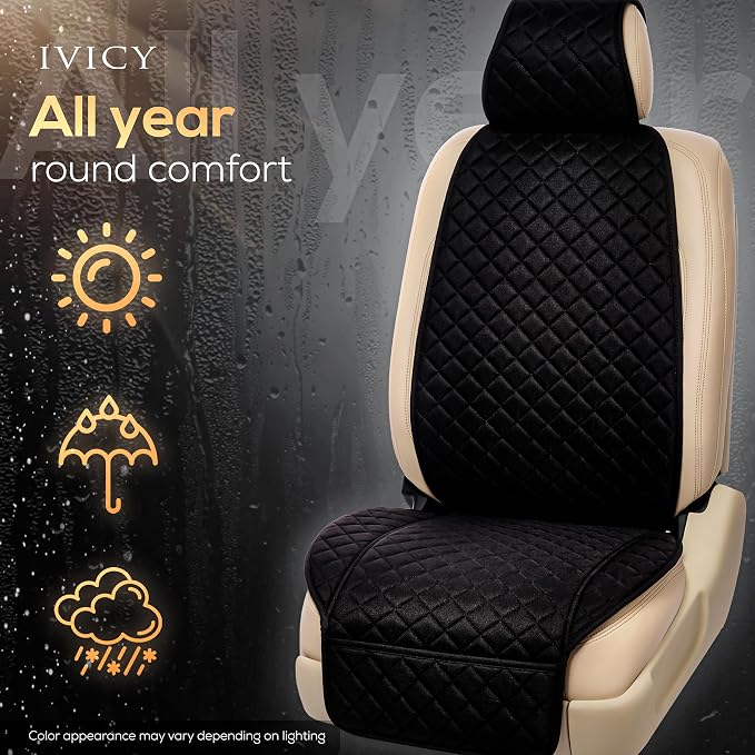 Faux Linen Front Car Seat Cover, Seat Protector, 1 Unit, Black | Non-Slip Bucket Sear Cover for Most Cars, SUVs, Vans & Trucks – Machine Washable, Side-Airbag Friendly - Image 7