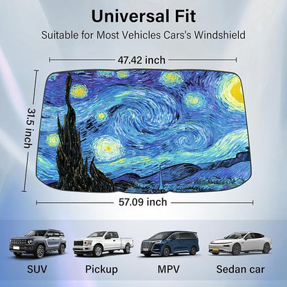 Windshield Sun Shade Umbrella, Blocks UV Rays & Heat, 57"x31.5", Star | Foldable Umbrella Structure Easy Storage, Blocks 99% UV Rays, Fits Most Car Windshields, Protects Interior from Fading - Image 2