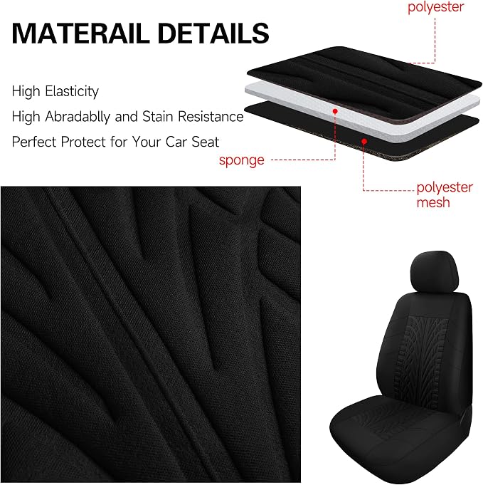 Pariitadin Car Seat Covers Front Pair, Washable and Breathable Seat Covers for Cars, Universal Fit Car Interior Covers for Most Sedan Truck SUV, Black - Image 5