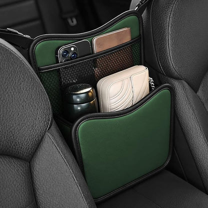 Car Organizer Storage Between Seats, Car Purse Holder, Nappa Leather Front Seat Storage Bag with Tissue Holder, Large Capacity Auto Console Organizer for Document Phone Wallet Snack (Green) by Unknown
