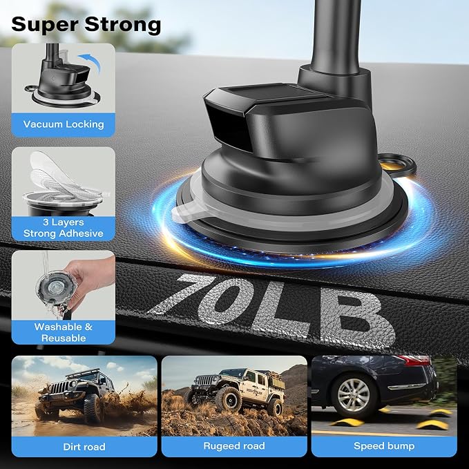 MagSafe Car Phone Mount with One-Button Suction Cup Lock | Strong Suction Cup with One-Button Lock Mounts to Dashboard or Windshield; Fits Iphone 12-17 and MagSafe-Compatible Phones - Image 5