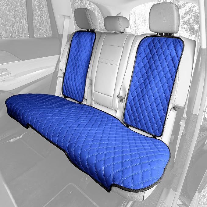 FH Group Car Seat Cover Cushion - Cars Trucks SUV, Faux Leather Car Seat Cushions, Waterproof Car Seat Cover Cushion, Universal Fit Car Seat protector Rear Set Blue by FHGroup