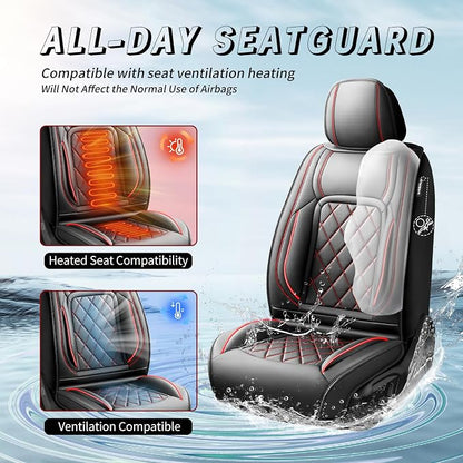 Fit Venza Premium Leather Car Seat Covers for Toyota Venza 2009-2025 2026 - Waterproof，Breathable，All-Weather Seat Cushion Protecto & Airbag Compatible, 2 Front Seat Red Line Black - Image 4