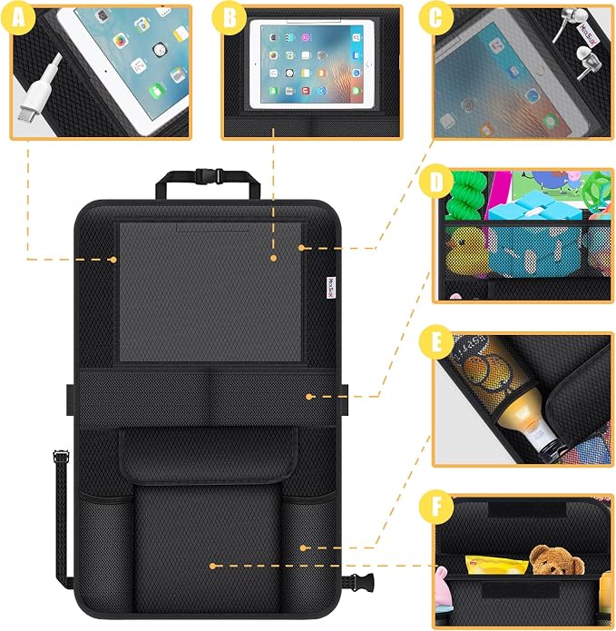 Meolsaek Kick Mats Back Seat Protector, Waterproof Oxford Seat Back Protector, Car Seat Back Protector for Kids, Back of Seat Protector for Kids Feet Car Seat (Black D -2 Set) - Image 5