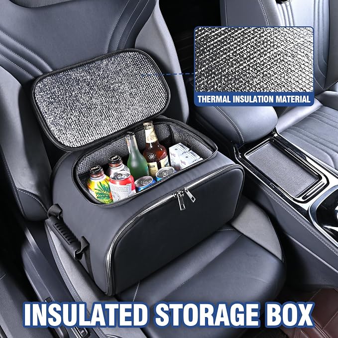 Black Foldable Car Insulated Storage Box, Portable Thermal Cooler Bag with Double Zipper & Sturdy Handle, Multi‑Purpose Car Seat Trunk Organizer for Drinks Snacks, Outdoor Picnic Camping Road Trips - Image 4