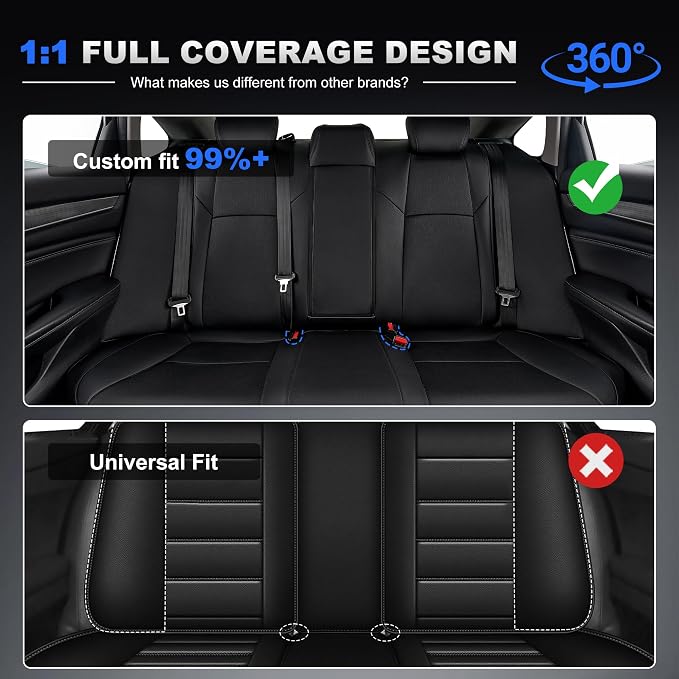 AOMSAZTO Custom Fit Seat Covers for Honda Accord 2018-2022 Front&Rear Set | 5-Piece Set, Includes Neck Pillows, Armrest Cover, Steering Wheel Cover & Seat Belt Covers Faux Leather Black(Not for LX) - Image 6