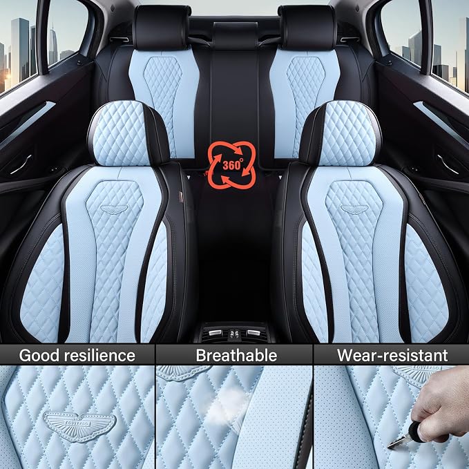 Coverado Car Seat Covers, Seat Covers Front Seats, Blue Car Seat Cover, Waterproof Car Seat Covers, Car Seat Cushion, Front Leather Seat Protector Fit for Most Cars - Image 5