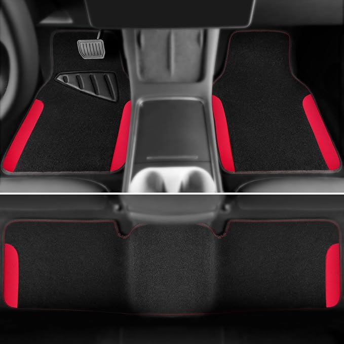 CAR PASS Waterproof Universal Faux Leather 3Pcs Car Floor Mats, Red Car Mats Fit for SUV,Vans,sedans, Trucks,Set of Vehicles Car Carpet with Driver Heel Pad and Anti-Slip Nibs Backing (red 3Pcs) - Image 3