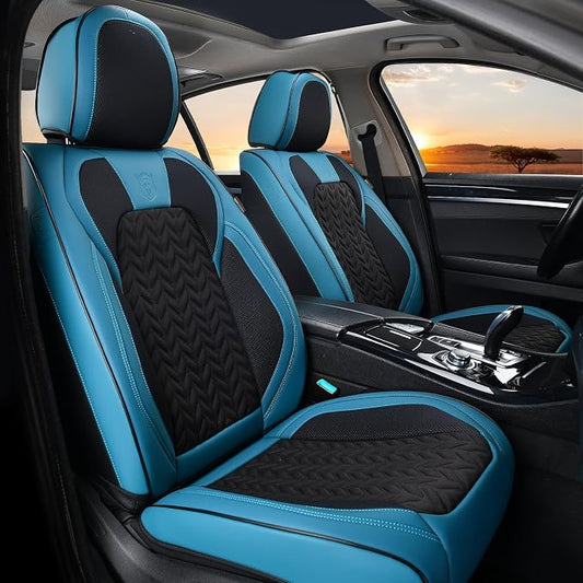 Coverado Car Seat Cover Winter, Front Seat Cover, Seat Covers for Cars, 2PCS Car Seat Protector, Breathable Faux Leather Car Seat Cushion, Car Seat Protector, Blue Car Seat Covers Fit Most Vehicles by COVERADOAUTO