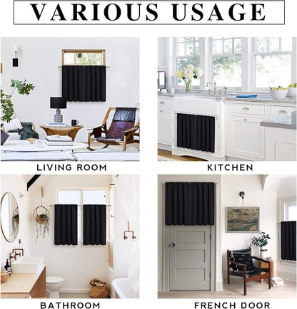 RYB HOME Short Blackout Curtains for Bedroom, Room Darkening Insulated | Rod Pocket, Summer Heat Light UV Blocking, Energy Saving, Drapes for Nursery, W34 x L45, Black, 2 Panels - Image 7
