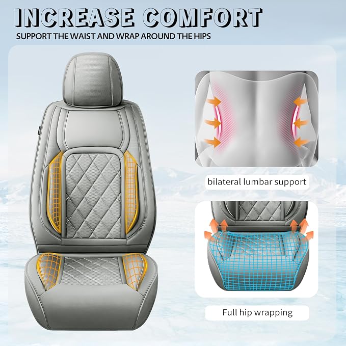 Fit Tacoma Premium Leather Car Seat Covers for Toyota Tacoma 2016-2022 2023 - Waterproof，Breathable，All-Weather Seat Cushion Protecto & Airbag Compatible, Full Set Gray - Image 7