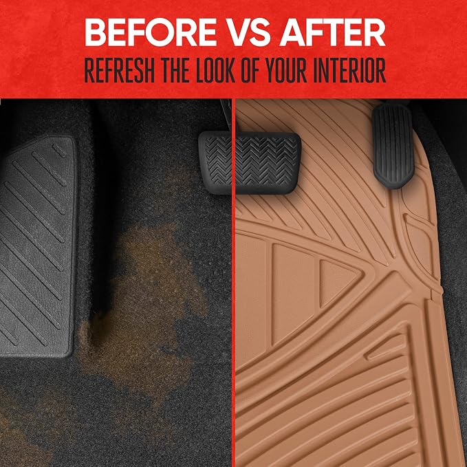 Motor Trend FlexTough Performance All Weather Rubber Car Floor Mats - 3 Piece Floor Mats Automotive Liners for Cars Truck SUV, Heavy-Duty Waterproof (Beige) - Image 6