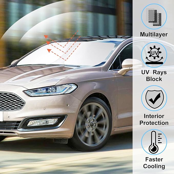 Windshield Sun Shade Sunshade for 2013-2020 2021 Ford Fusion | Full covered for windshield, Foldable & Durable, Block UV Rays, Reduce Heat, Easy to install, Keeps Car Cooler - Image 2