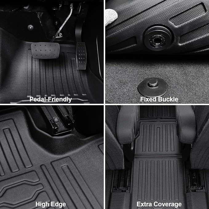 Floor Mats for 2017-2023 GMC Acadia 6-Seater Accessories | Full-Coverage Set with Integrated Cargo Liner & Backrest Protector, Odorless & Durable, All-Weather Protection, 3D Laser Fit - Image 4