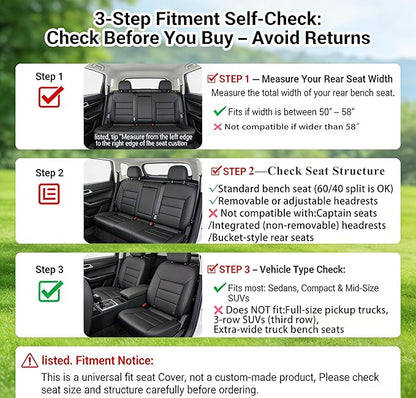 Black Thick Nappa Leather 3D Contoured Automotive Car Seat Covers Full Set | Univerasal Fit,Lumbar Support,3D Contoured,Semi Coverage,Waterproof,ThickTexture,for most Suvs Trucks Sedans - Image 4