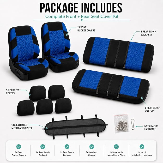 FH Group Full Set Travel Master Car Seat Covers, Airbag and Split Rear Car Seat Cover Universal Fit Interior Accessories for Cars Trucks SUV, Automotive Seat Covers, Blue - Image 7