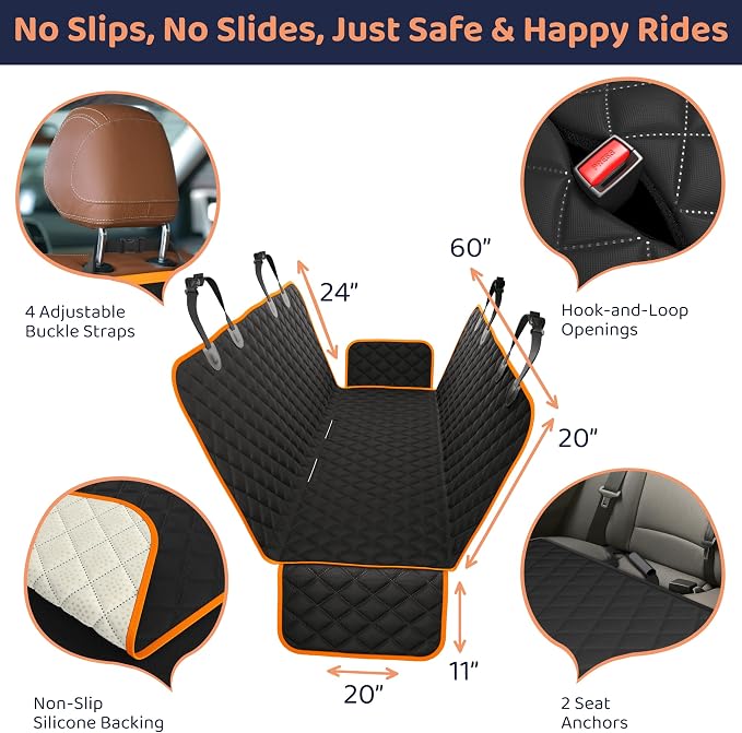XL Dog Car Seat Cover for Back Seat, Waterproof Hammock for Car, SUV & Truck, Non-Slip Backseat Cover for Dogs, Heavy-Duty Dog Hammock Style Seat Protector Pets, Easy to Install & Clean - Image 4