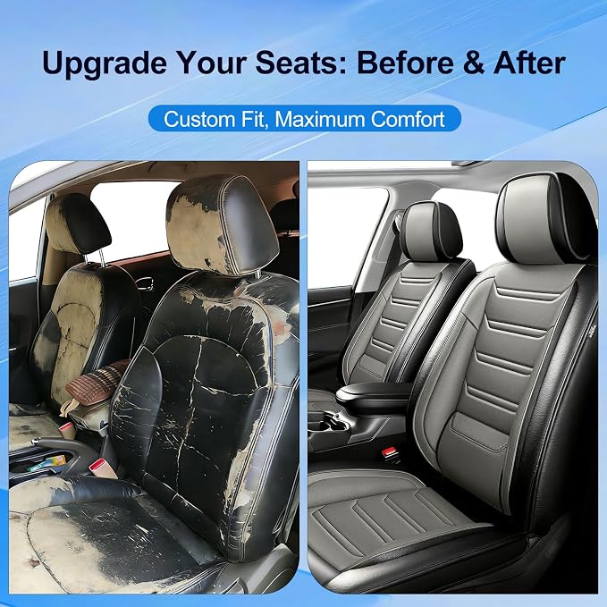 Fit Veracruz Seat Covers Fit for Hyundai Veracruz 2007-2015, Front Pair | Premium Leather Full Coverage Protectors, Waterproof, Breathable, Scratch Resistant, Easy Wipe, Airbag Compatible, Black+Gray - Image 3