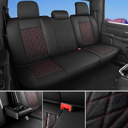 Custom Fit Chevy Silverado GMC Sierra 1500 2007-2026 2500/3500 HD Crew Cab Full Set Car Seat Covers - 5 Pack, Premium Faux Leather Truck Seat Protector with Airbag Compatible Design, BlackRedLine - Image 6