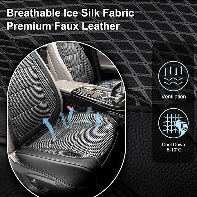 2 Pack Black Ventilated Cooling Car Seat Covers for Summer | 3D Air Mesh, PU Leather, Breathable, with Storage pocket, Non-slip, Universal Fit for Car Truck SUV, Easy to Install - Image 4