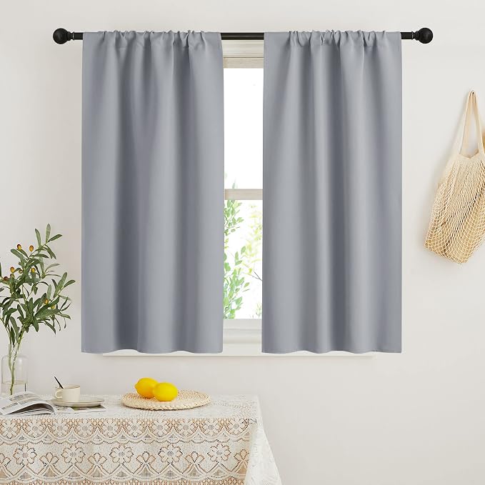 RYB HOME Blackout French Door Window Curtain Coverings, Rod Pocket | Thermal Insulated,Privacy Protection,Non See Through,Drapes for Small Window Bathroom Kitchen,W29 x L45,Silver Grey,2 Panels by RYBHOME