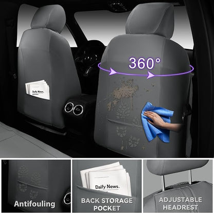 CAR PASS Nappa Leather Seat Covers Full Set, 3D Foam Faux Leather Car Seat Covers with Lumbar Support, Water Resistant Grey Seat Covers Car seat Cover Universal Fit for Cars SUV Truck Vehicles, Gray - Image 4
