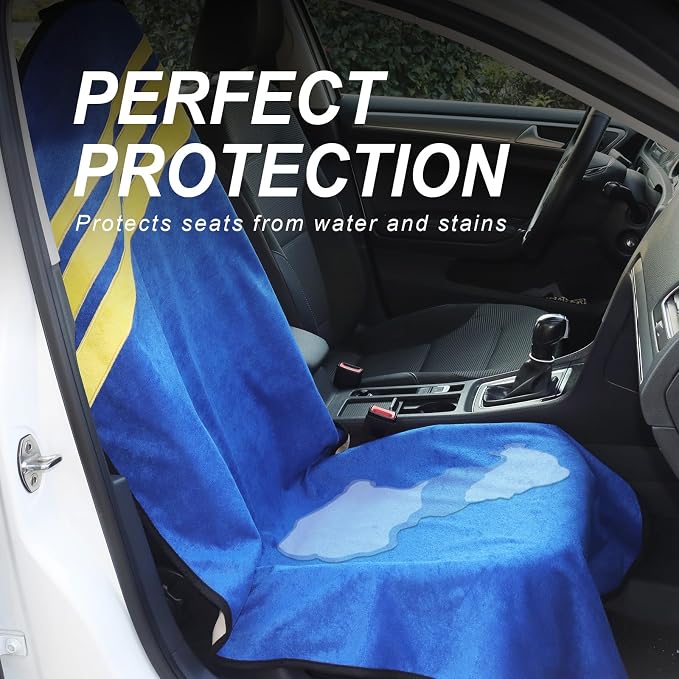 Sweat Towel Car Seat Cover Protector Front Seats for Gym Workout, Running, Swimming, Beach and Hiking, Waterproof Universal Seat Cover for Car, Trucks, Van & SUV (1, Blue/Yellow, Front) - Image 3